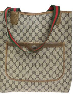 GUCCI Logo GG Sherry Line Shoulder Hand Bag PVC Leather Brown GHW Italy 02MA680